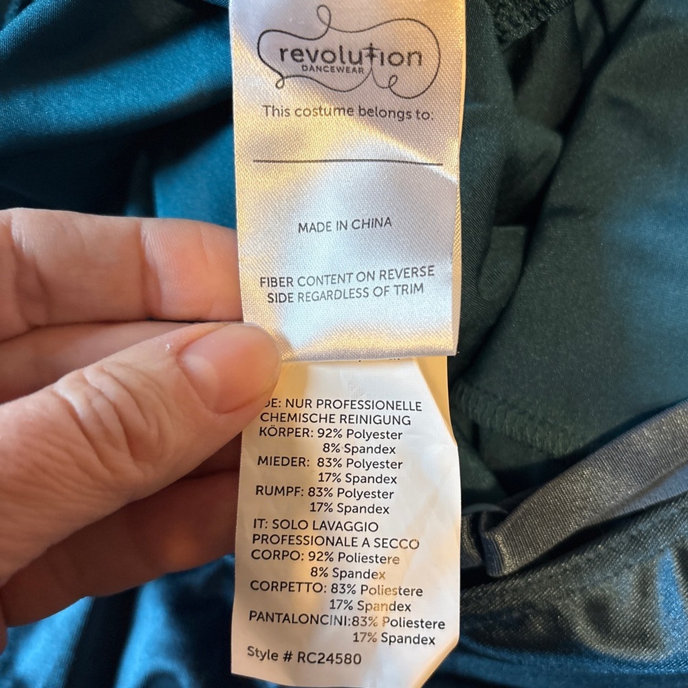 Revolution Dancewear Dark Teal Satin Midi Dress w Built in Leotard, Adult Small - Picture 8 of 9